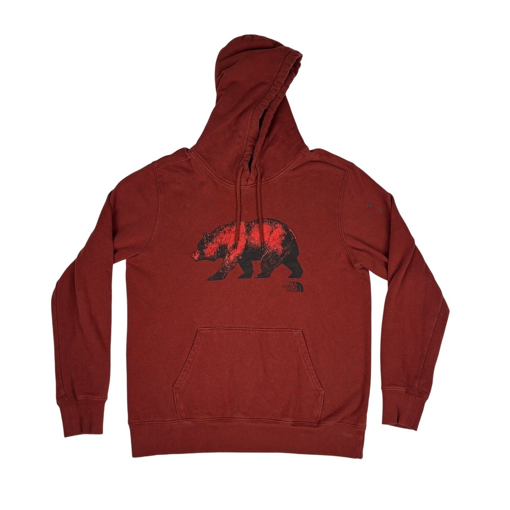 The‎ North Face Bear Graphic Hoodie Mens M Rust Red Pullover Sweatshirt